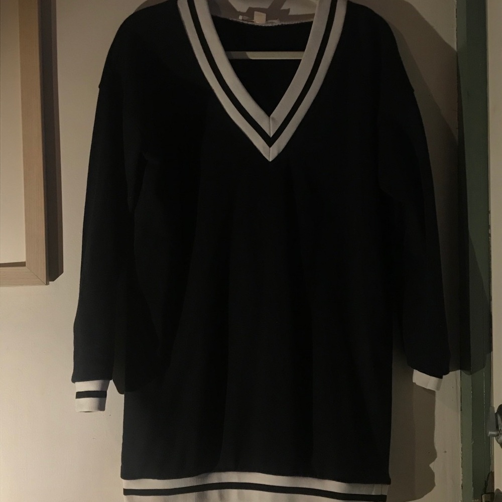 forever 21 v-neck sweater dress + striped trim